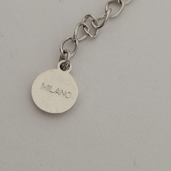 Milano Silver Necklace Pendant Tear Drop Chain 16-18 Rhinestones Minimalistic - Picture 6 of 8